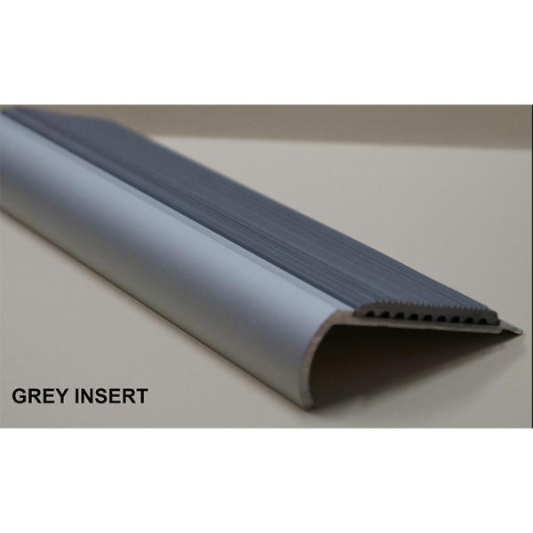 ANODISED ALUMINIUM BULLNOSE STAIR NOSING - 50mm GREY RUBBER INSERT 3.66M LENGTH