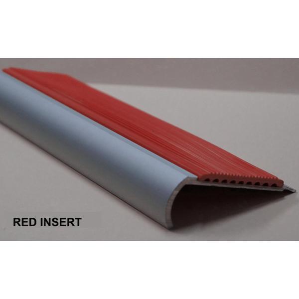 ANODISED ALUMINIUM BULLNOSE STAIR NOSING - 50mm RED RUBBER INSERT 3.66M LENGTH