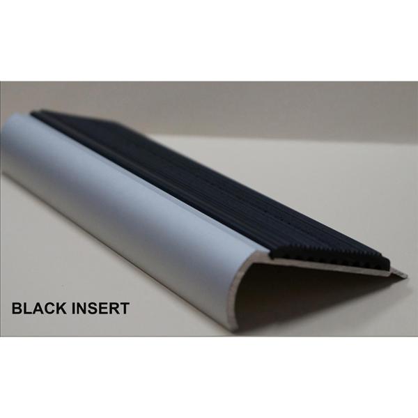 ANODISED ALUMINIUM BULLNOSE STAIR NOSING - 50mm BLACK RUBBER INSERT 3.66M LENGTH